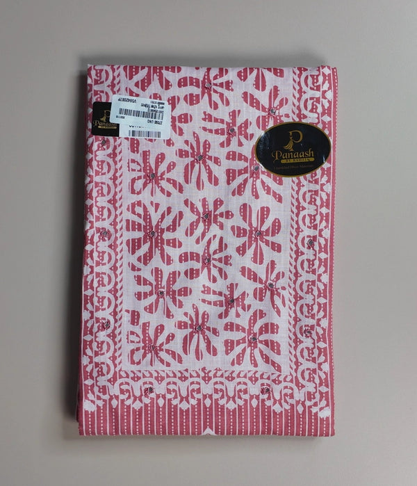 Elegant Pink Floral Printed Cotton Unstitched Suit - Red - Picture 1