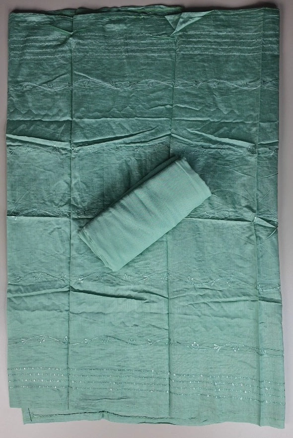 Elegant Green Floral Embroidered Suit Set - Green - Picture 6