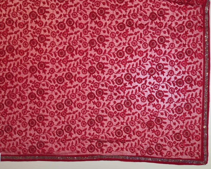 Radiant Red Embroidered Georgette Saree - Red - Picture 2