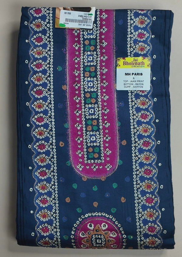 Elegant Navy Bandhani Suit with Pink Accents - Navy blue - Picture 1