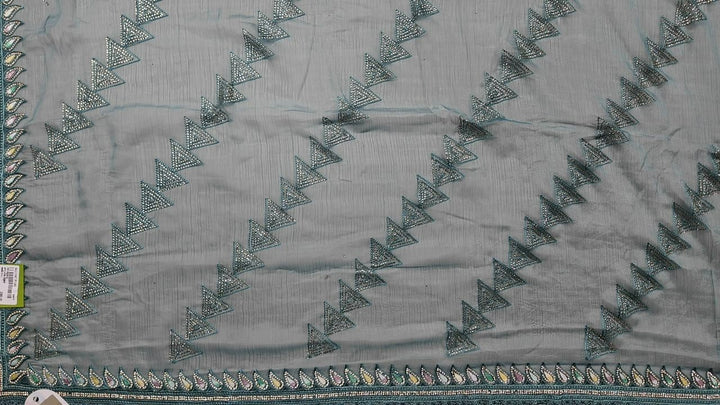 Teal Geometric Embroidered Chiffon Dupatta - Teal - Picture 2