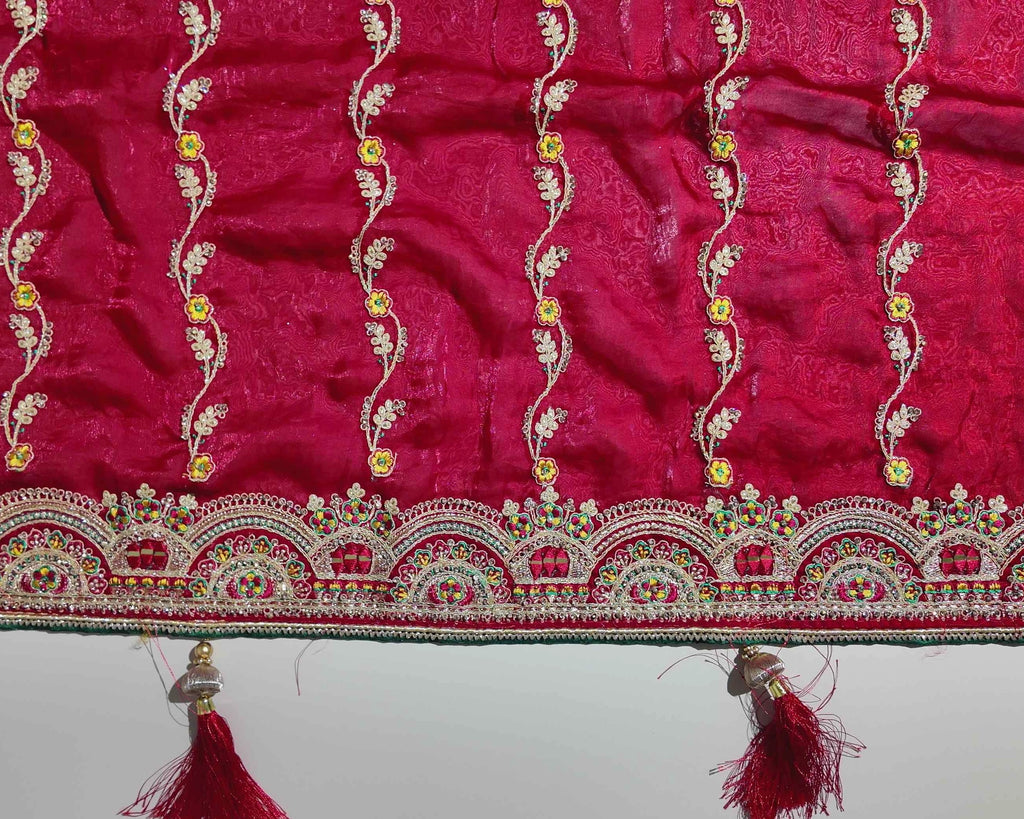 Elegant Maroon Embroidered Silk Dupatta - Red (1) - Picture 2