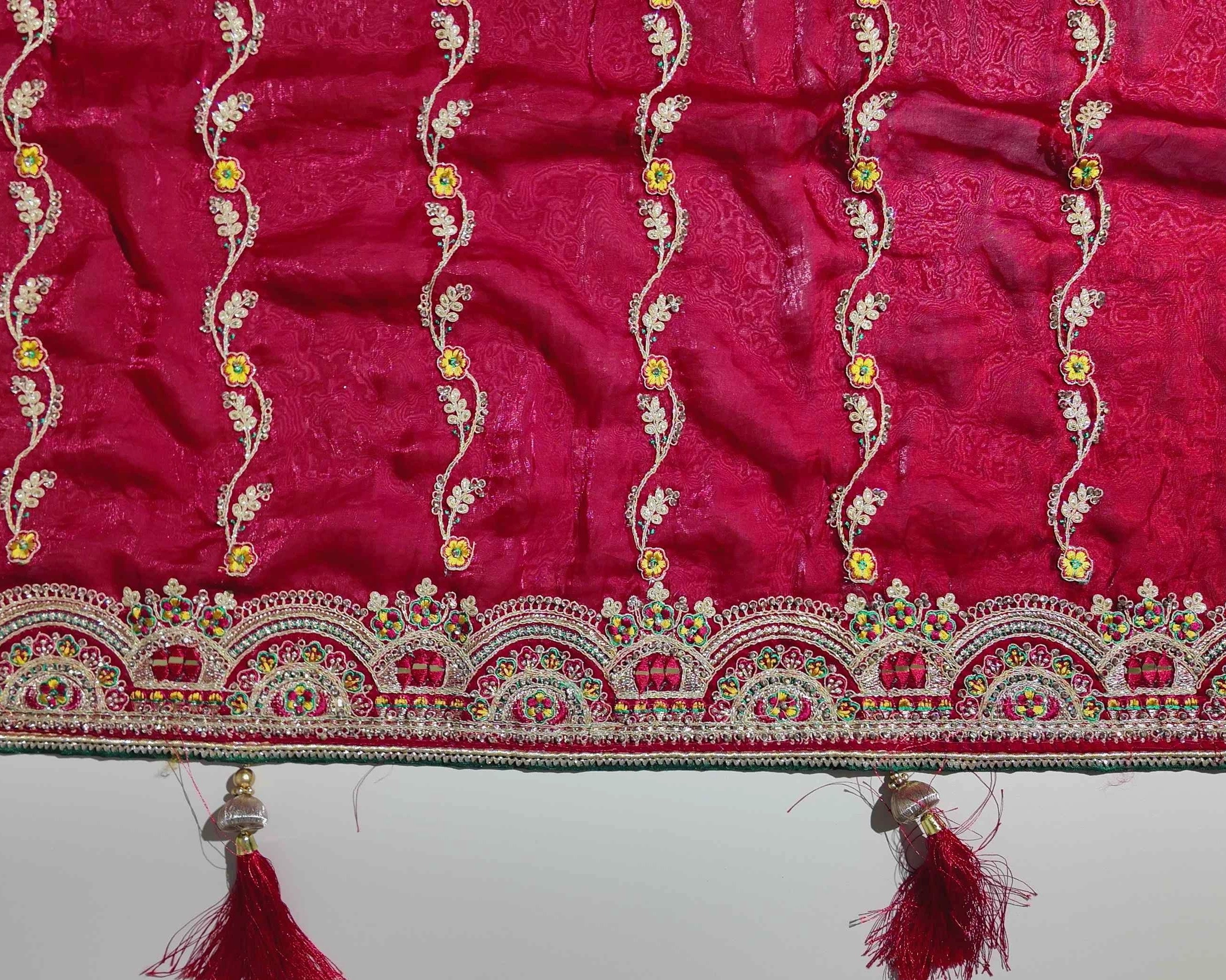 Elegant Maroon Embroidered Silk Dupatta - Red (1) - Picture 2