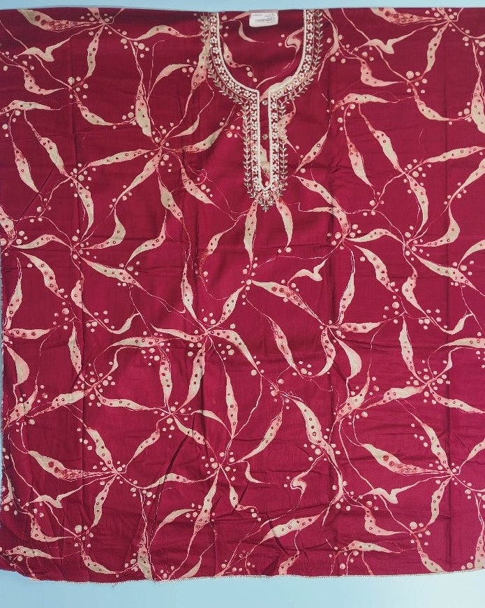 Elegant Maroon Printed Cotton Suit Set - Red - Picture 1