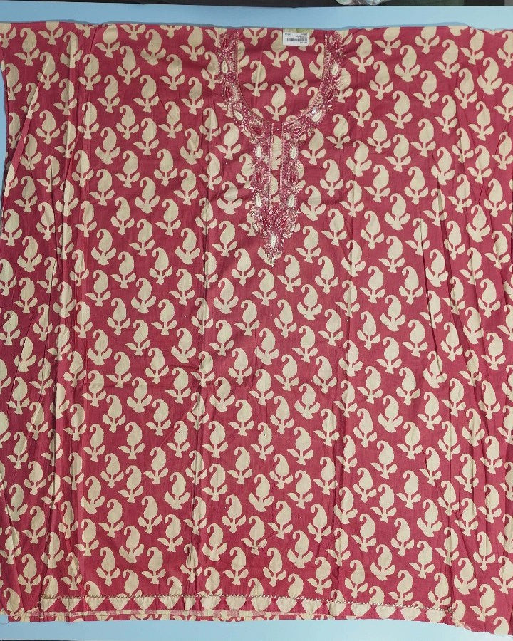 Elegant Pink Floral Embroidered Suit Set - Red - Picture 2