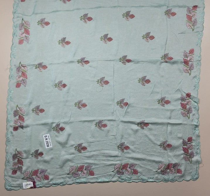 Elegant Pastel Leaf Embroidered Dupatta - Light Blue - Picture 4