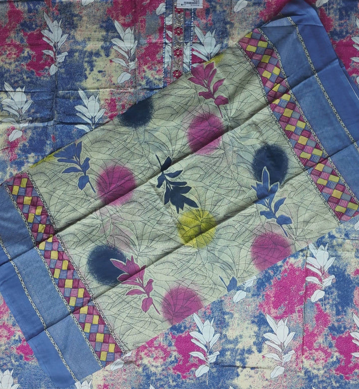 Vibrant Floral Fusion Cotton Suit Set - Blue - Picture 4