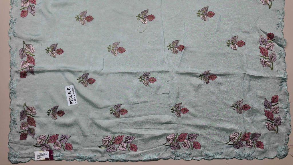 Elegant Pastel Leaf Embroidered Dupatta - Light Blue - Picture 3