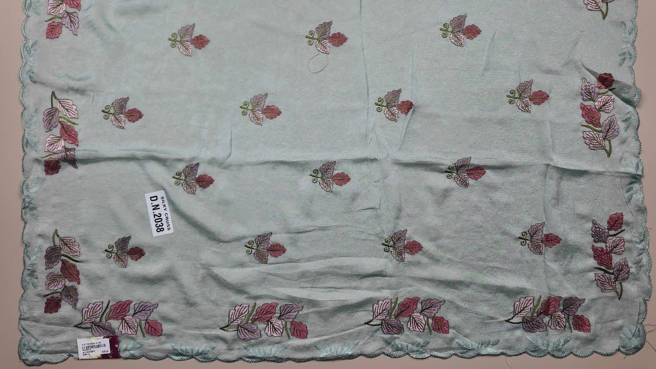 Elegant Pastel Leaf Embroidered Dupatta - Light Blue - Picture 3