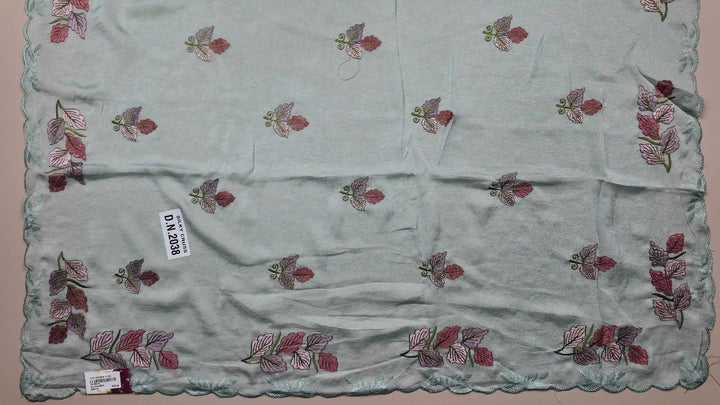 Elegant Pastel Leaf Embroidered Dupatta - Light Blue - Picture 3