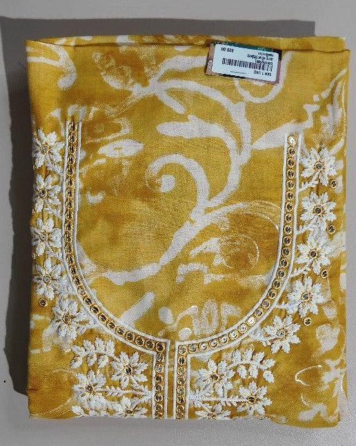 Golden Yellow Chikankari Embroidered Suit - Mustard yellow - Picture 2