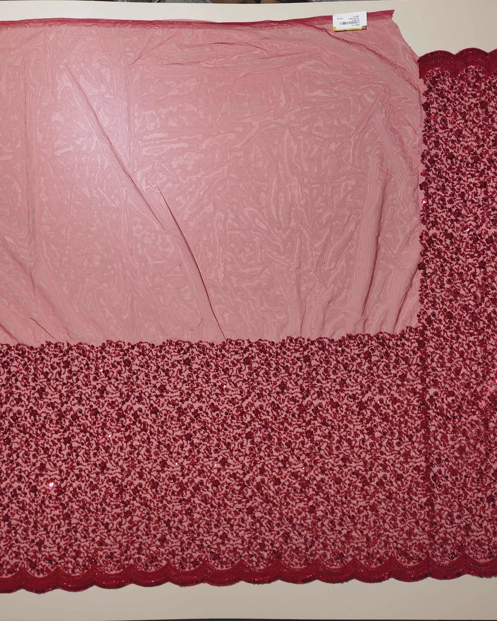 Radiant Red Sequin Embroidered Fabric - Red - Picture 4