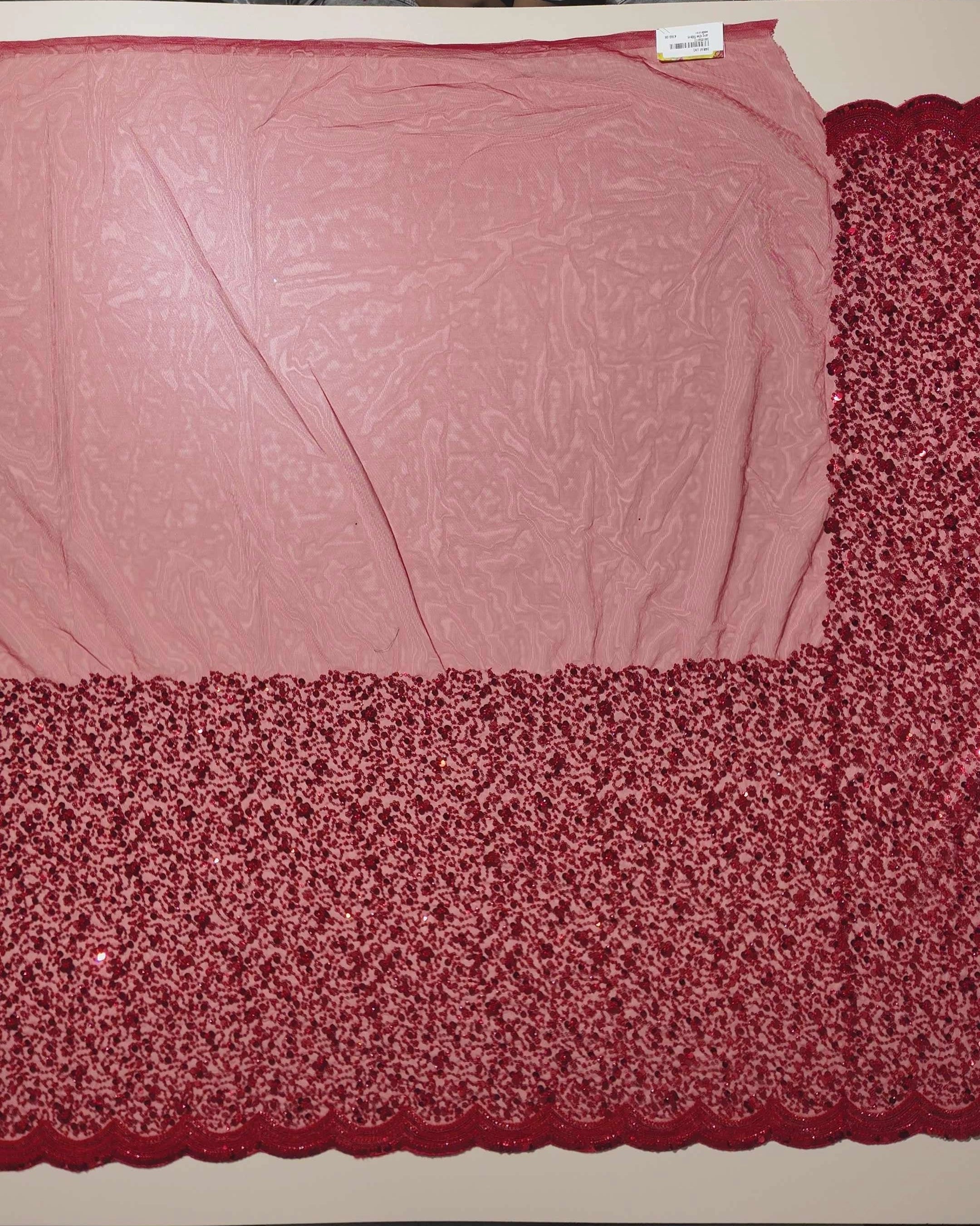Radiant Red Sequin Embroidered Fabric - Red - Picture 4