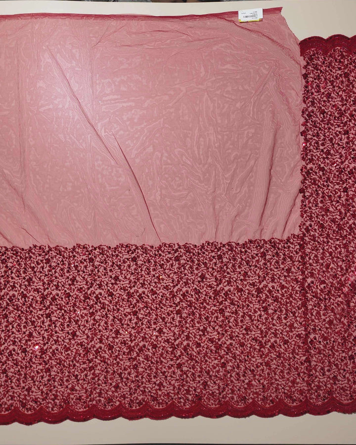 Radiant Red Sequin Embroidered Fabric - Red - Picture 4