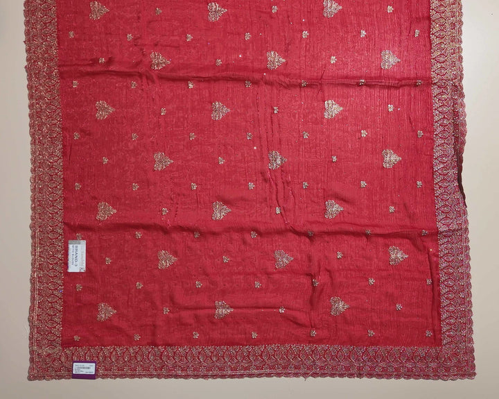 Elegant Red Embroidered Saree with Blouse - Red - Picture 3
