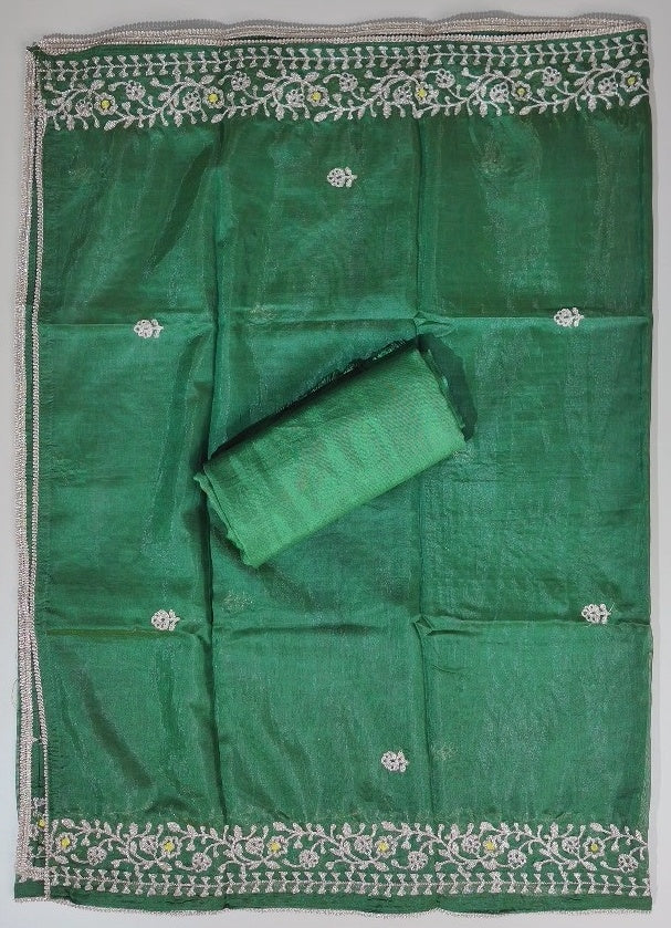 Vibrant Green Embroidered Silk Suit Set - Olive green - Picture 6