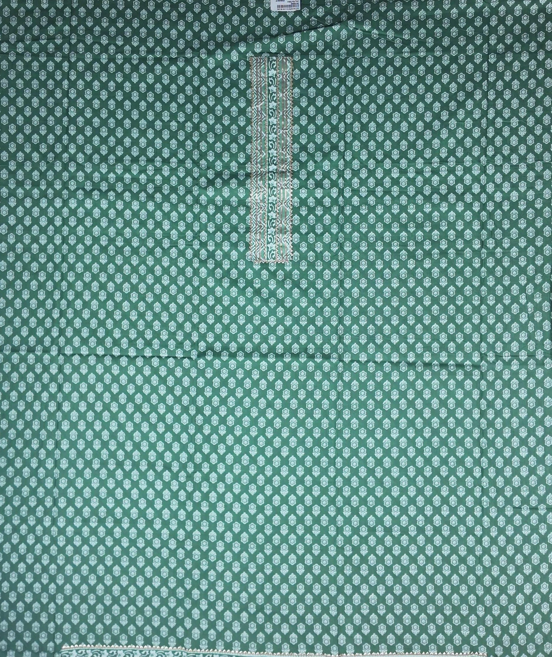 Elegant Green Floral Cotton Saree - Green (1) - Picture 3