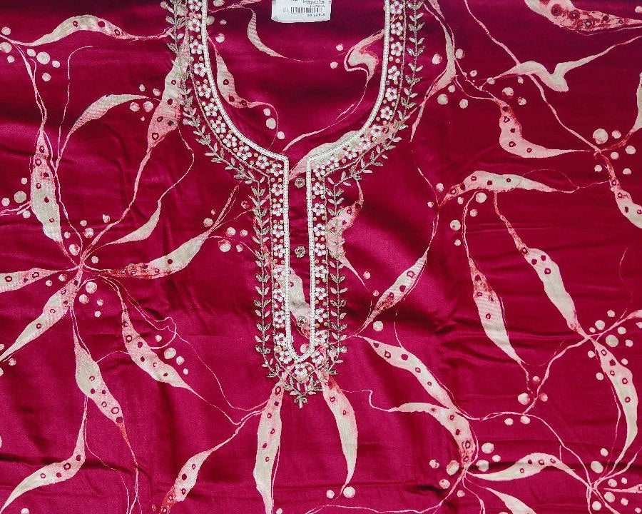 Elegant Maroon Printed Cotton Suit Set - Red - Picture 2