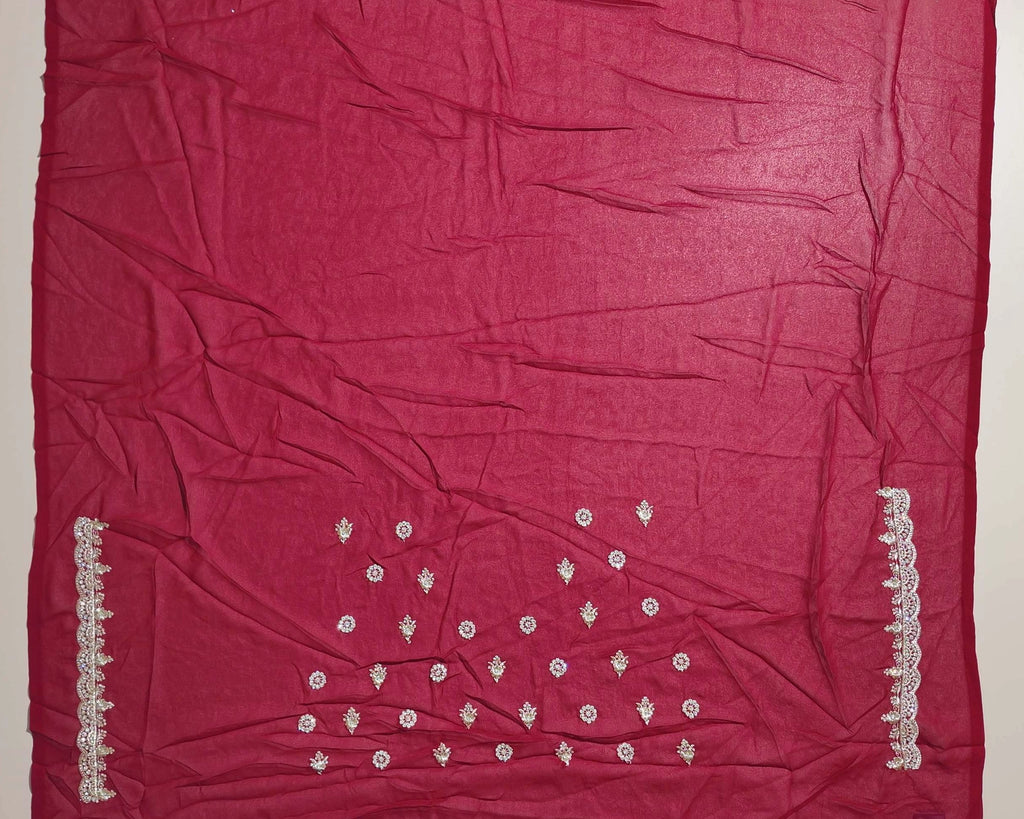 Crimson Elegance: Embroidered Silk Saree - Red - Picture 5