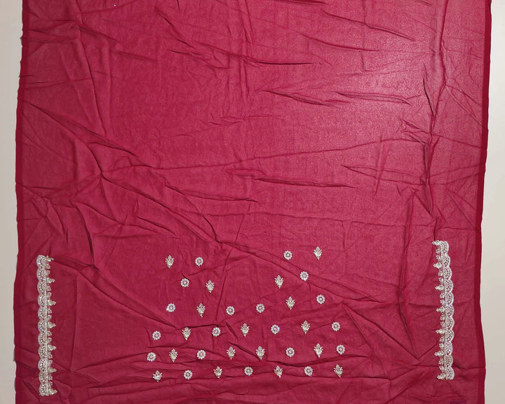 Crimson Elegance: Embroidered Silk Saree - Red - Picture 5