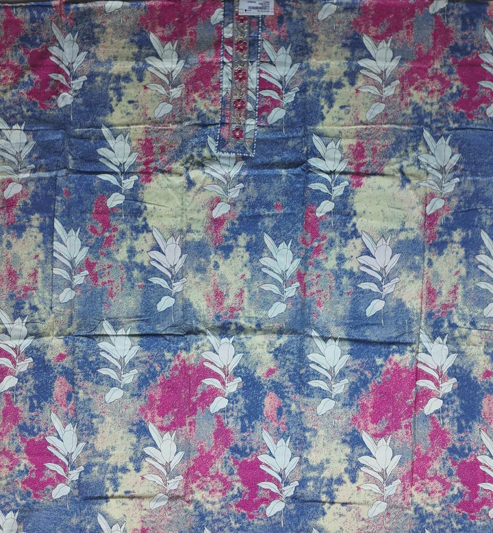 Vibrant Floral Fusion Cotton Suit Set - Blue - Picture 3