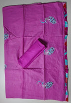 Vibrant Floral Peacock Embroidery Kurti Set - Magenta - Picture 6