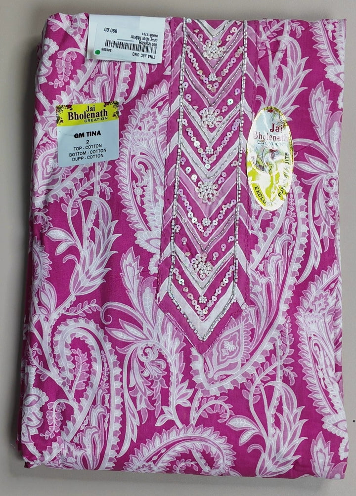 Elegant Pink Paisley Cotton Suit Set - Pink - Picture 1