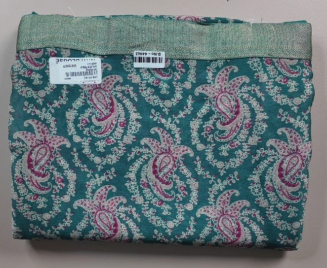 Elegant Teal Paisley Print Saree - White (2) - Picture 3