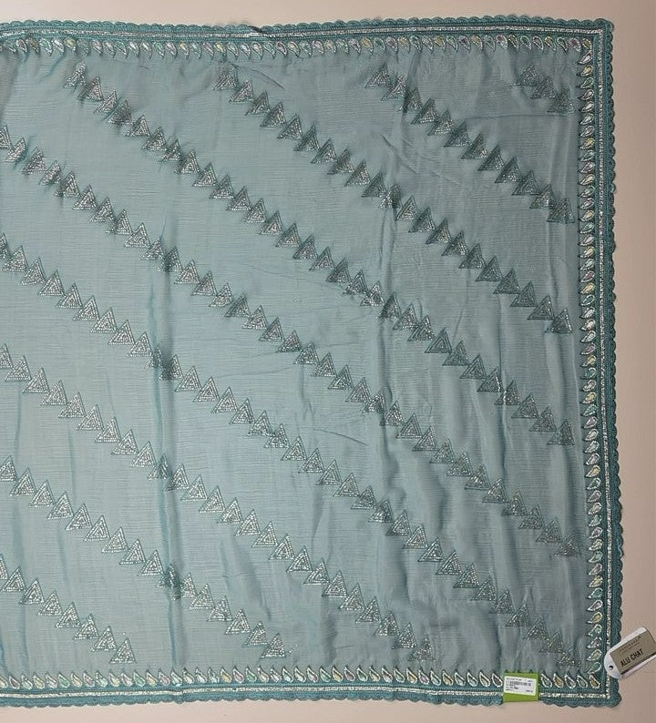 Teal Geometric Embroidered Chiffon Dupatta - Teal - Picture 3