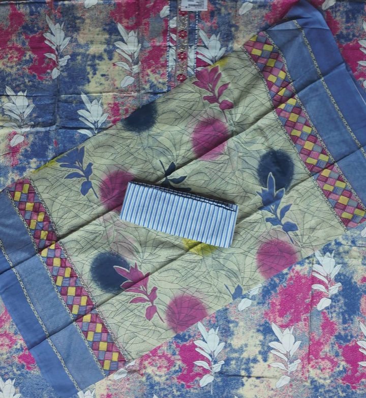 Vibrant Floral Fusion Cotton Suit Set - Blue - Picture 5