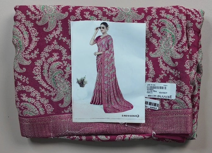 Elegant Magenta Paisley Print Saree - White (1) - Picture 3