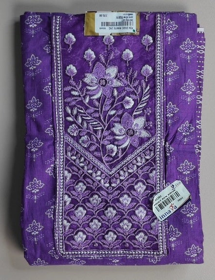 Vibrant Purple Floral Embroidered Suit Set - Purple - Picture 1