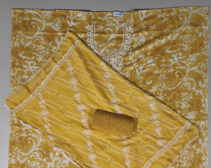 Golden Yellow Chikankari Embroidered Suit - Mustard yellow - Picture 3