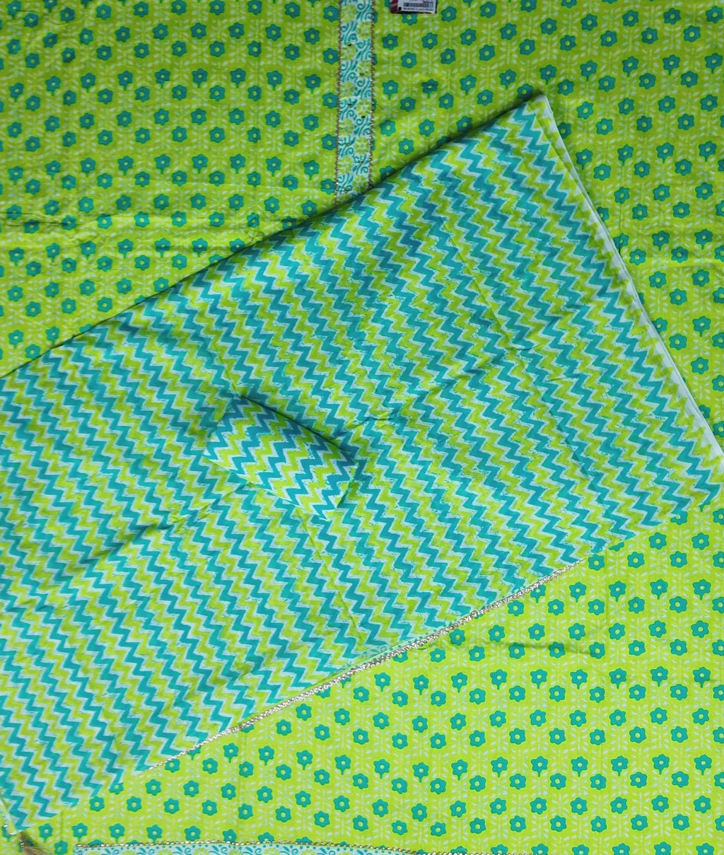 Vibrant Lime Floral Cotton Suit Set - Lime Green - Picture 5