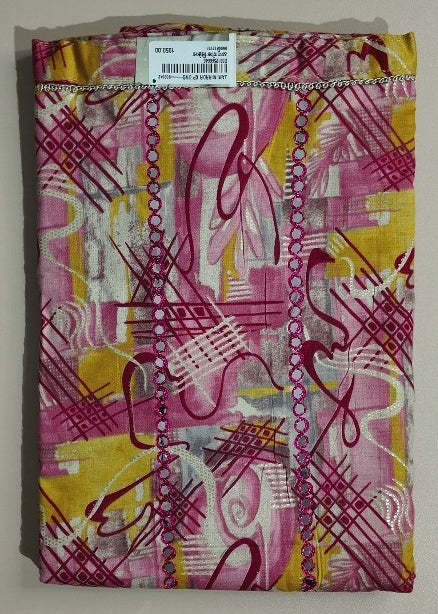 Vibrant Abstract Pink & Yellow Cotton Suit - Pink - Picture 1