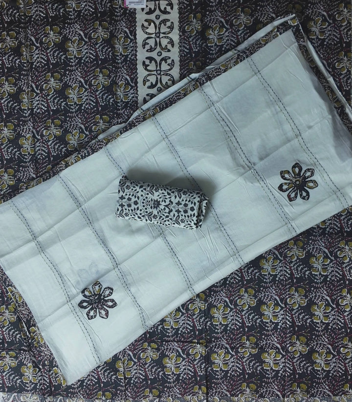 Elegant Black Floral Hand-Block Print Suit - Black - Picture 5