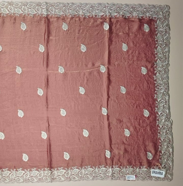 Elegant Maroon Saree with Intricate Silver Embroidery - Dark red - Picture 3