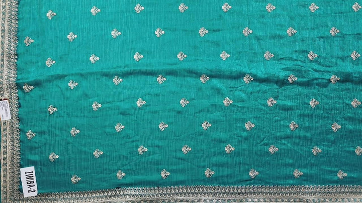 Elegant Teal Zari Embroidered Saree - Teal - Picture 2