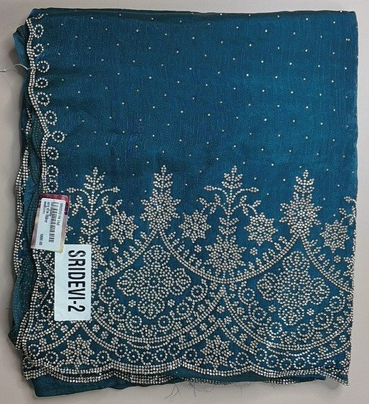 Teal Elegance: Embroidered Georgette Saree - Teal - Picture 1