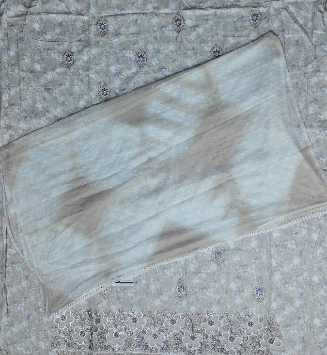 Elegant Beige Floral Embroidered Suit - Beige - Picture 4