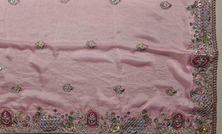 Blush Pink Embroidered Chiffon Saree - Pink - Picture 3