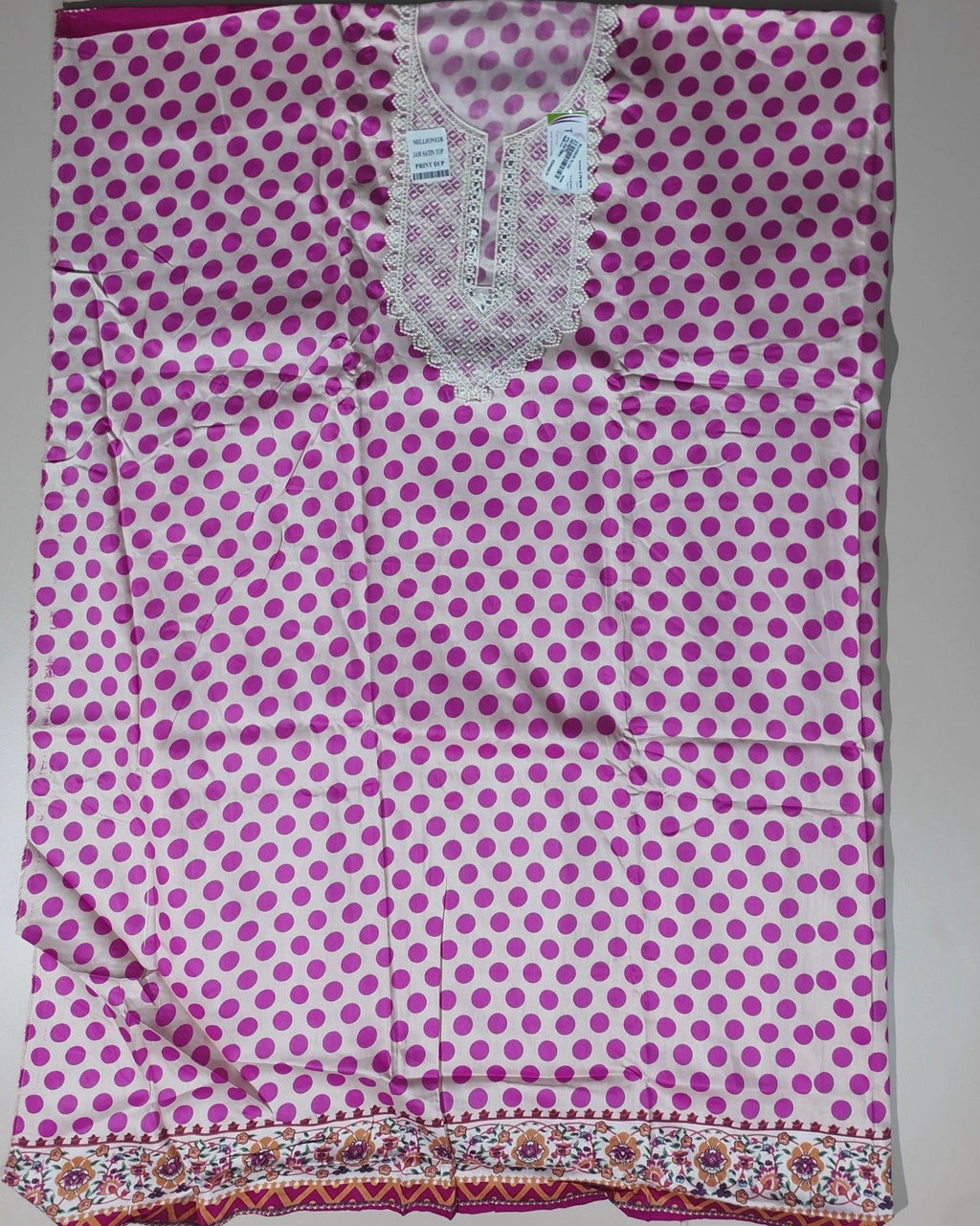 Pink Polka Dot Kurta Set with Lace Detailing - Light pink - Picture 4