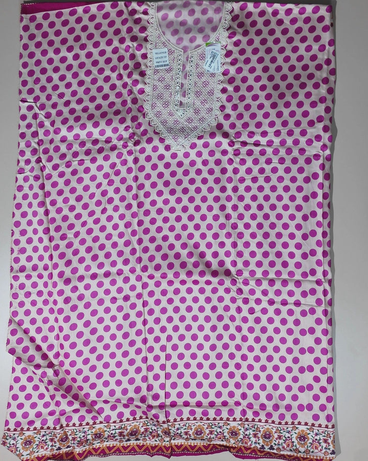 Pink Polka Dot Kurta Set with Lace Detailing - Light pink - Picture 4