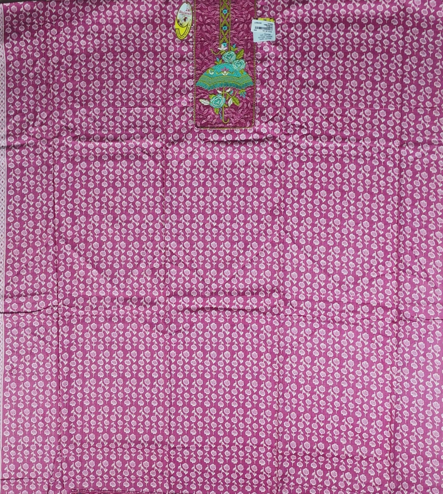 Vibrant Pink Embroidered Cotton Salwar Suit - Pink - Picture 2