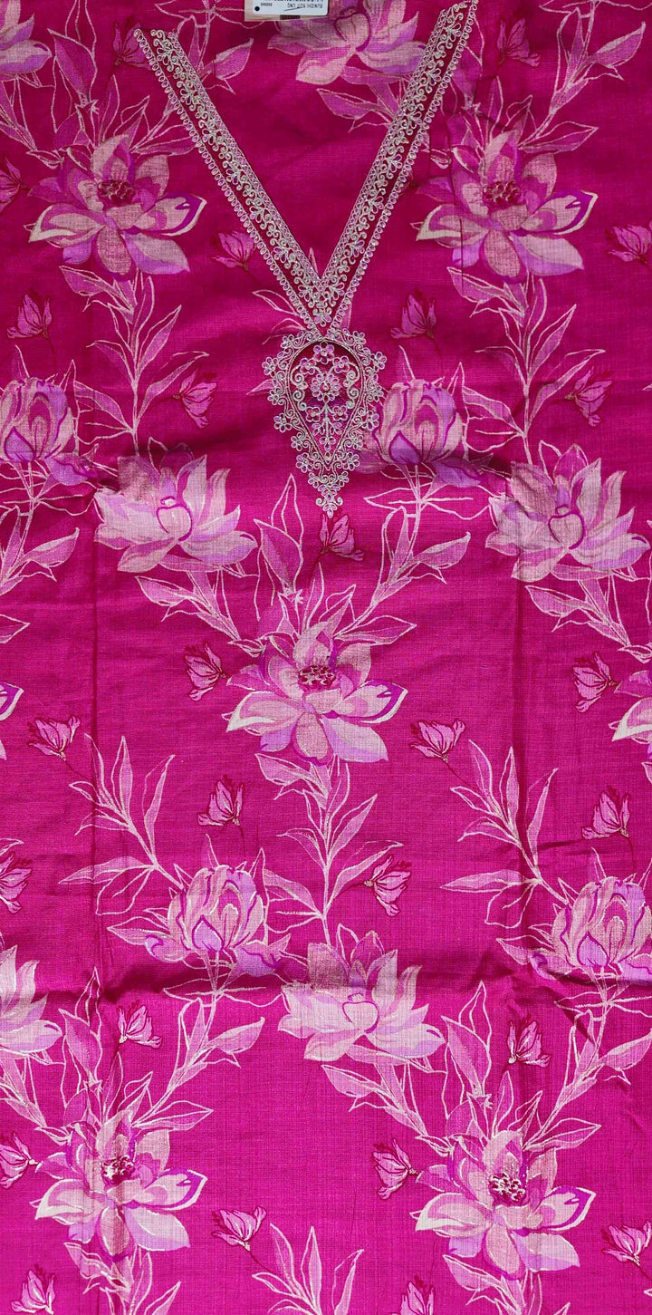 Vibrant Pink Floral Embroidered Suit - Magenta - Picture 3
