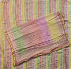 Pastel Striped Chiffon Saree with Sequin Accents - Pink - Picture 5