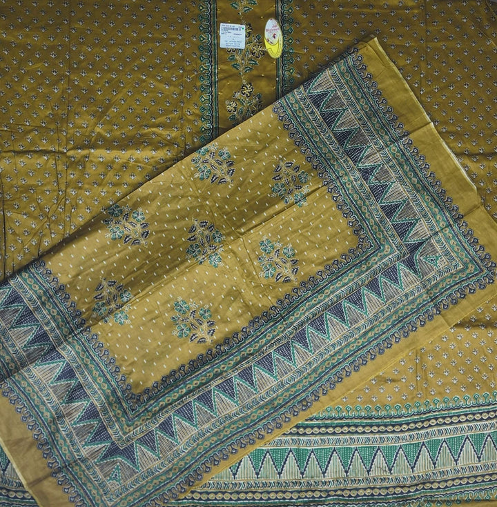 Elegant Mustard Floral Rayon Suit Set - Mustard - Picture 4