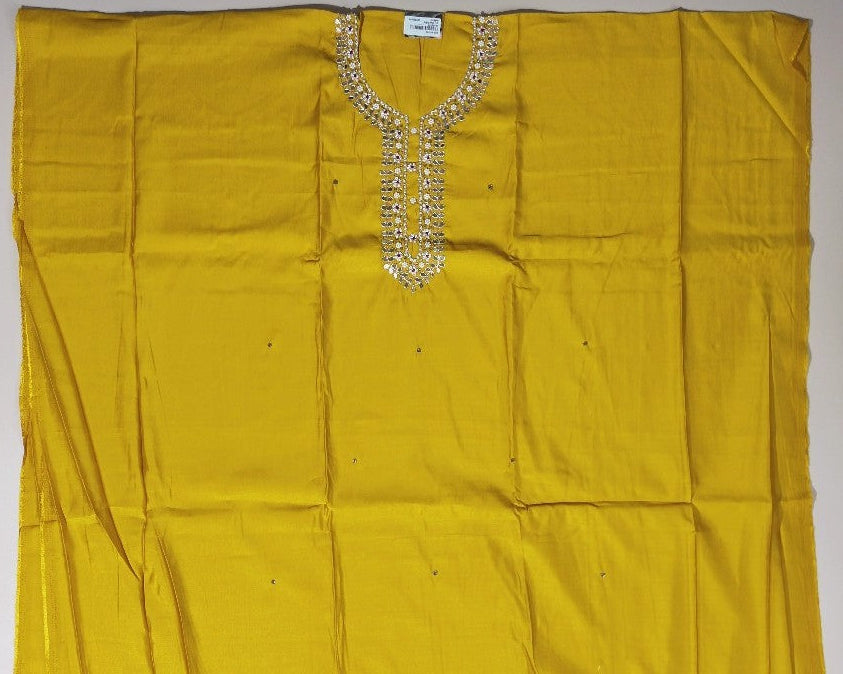 Golden Yellow Embellished Silk Suit Set - Mustard yellow - Picture 4