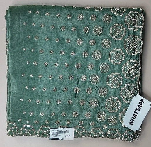 Elegant Green Embroidered Chiffon Dupatta - Teal - Picture 1