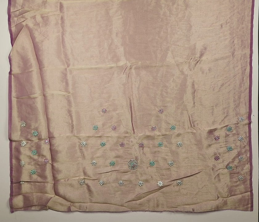 Elegant Mauve Silk Saree with Floral Embroidery - Maroon - Picture 5